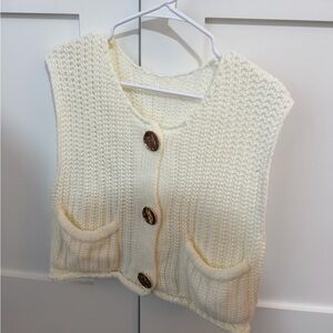 Cream Knit Button-Up Sweater Vest
